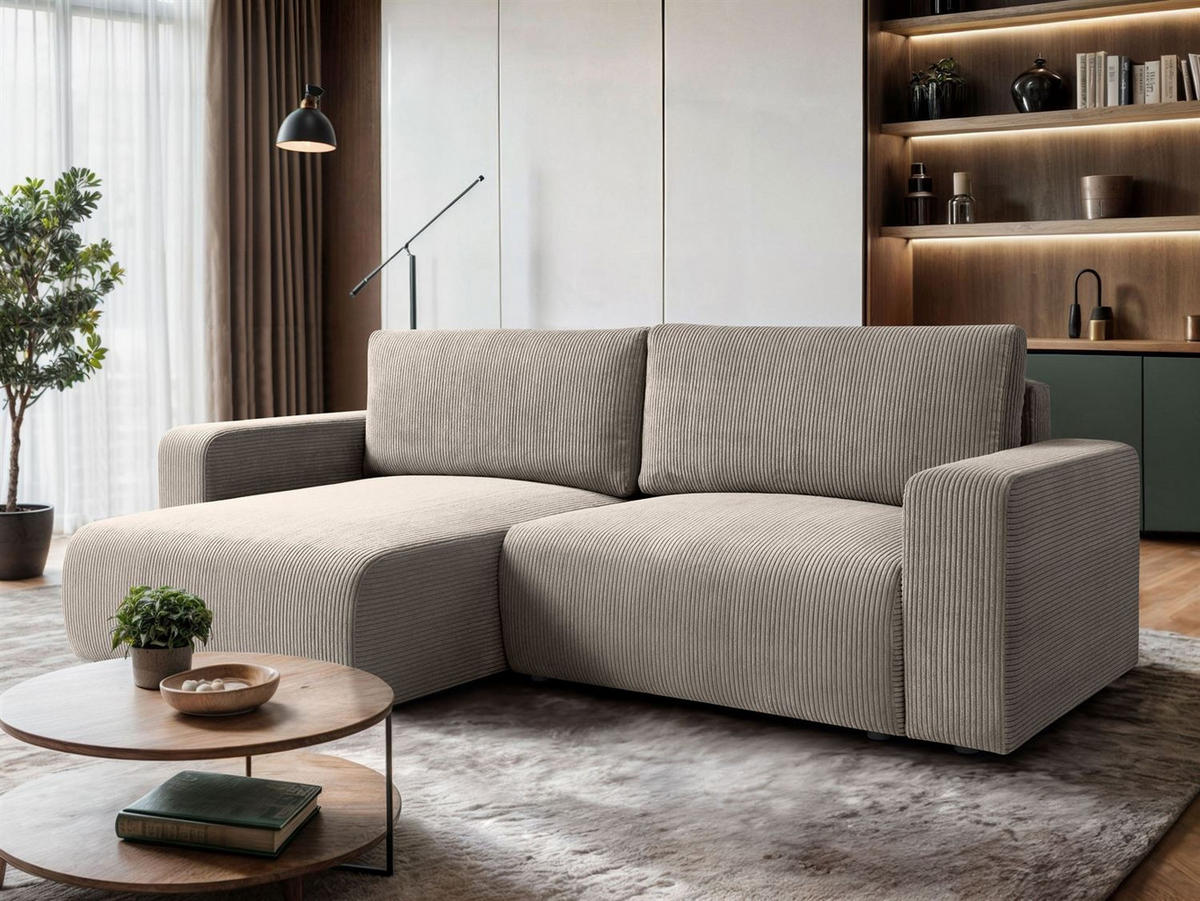 ECKSOFA OPERA L-Form mit Schlaffunktion und Bettkasten, Poso 02 - Beige, Textil (247/143cm) - Lookway