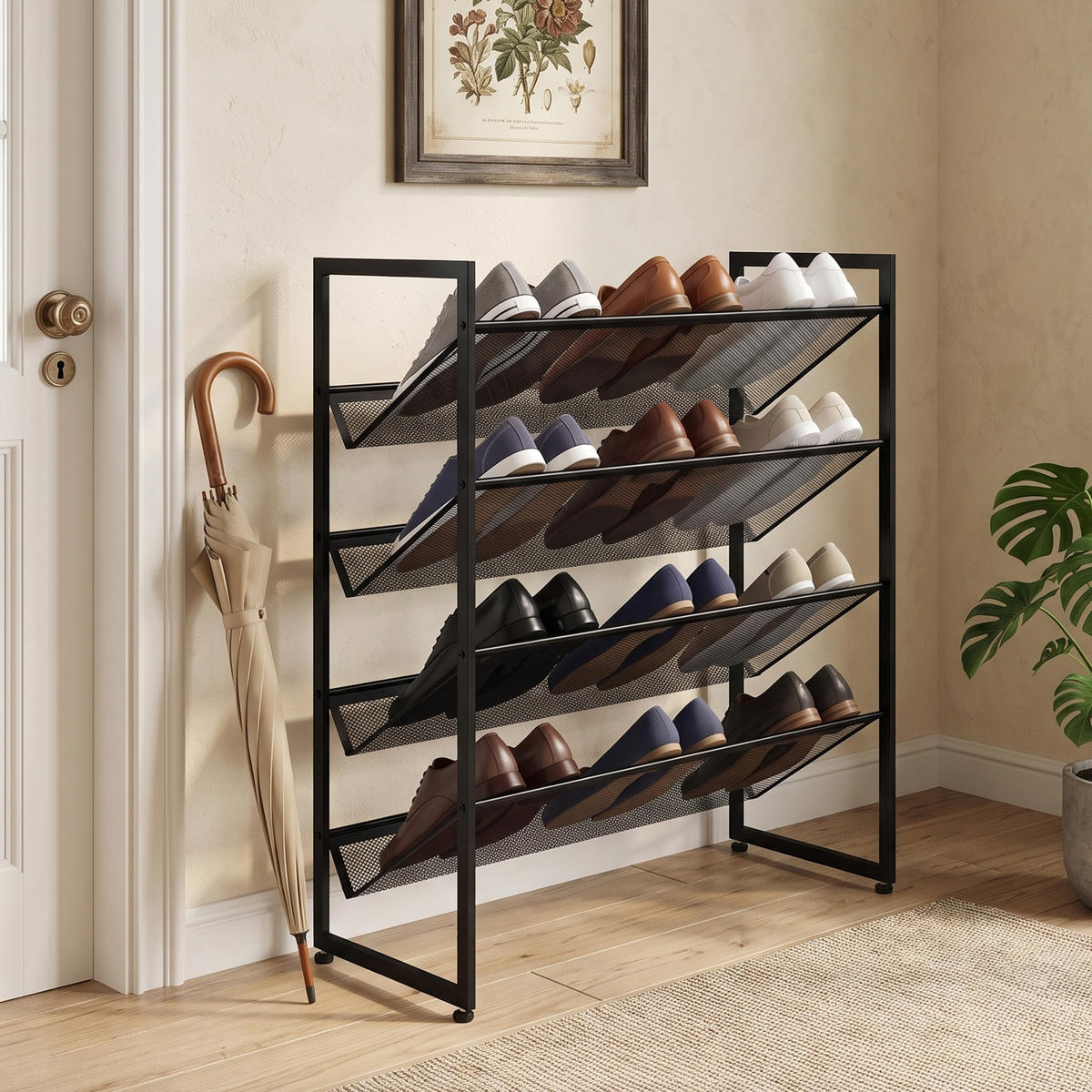 SCHUHREGAL, für max. 12 Paar Schuhe, Stahl, 72 x 30 x 82.7 cm, Schwarz - Schwarz, Metall (30/82.7/72cm) - HOMCOM