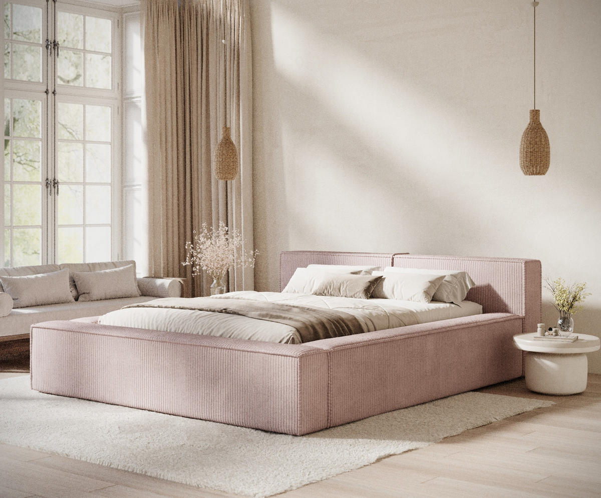 POLSTERBETT Voliera Lila 140/200 cm im Samtstoff - Pink/Birkefarben, Holz/Holzwerkstoff (140/200cm) - Maison de Reve