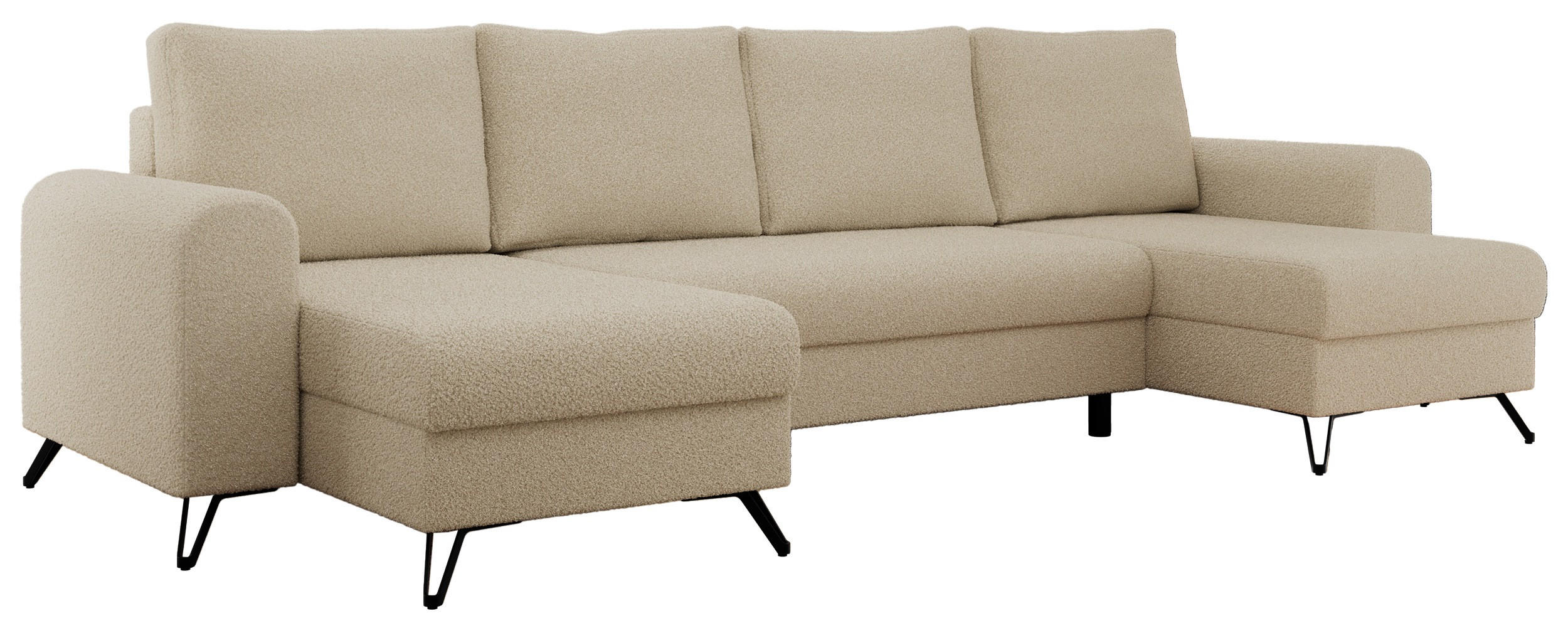 WOHNLANDSCHAFT AXEL U Boucle Beige - Beige/Schwarz, Textil/Metall (312/90/140cm) - MKS
