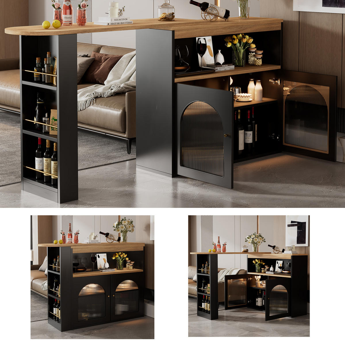 BARSCHRANK Schwarz 138/39/105cm - Braun, Holzwerkstoff/Metall (138/39/105cm) - Urban Meuble