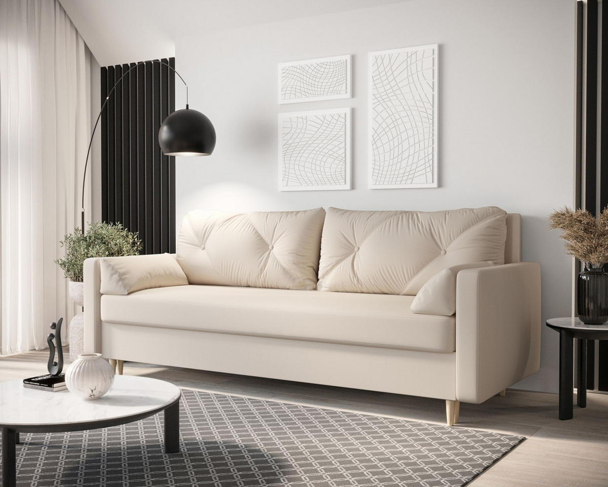 SOFA ASTRA mit Schlaffunktion COSMIC 10 mit Stauraum - Beige, Textil (90/88/228cm) - Bedante