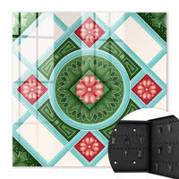SCHLÜSSELBOX Schwarz 30x30 cm- Türöffnung nach rechts - Florale Geometrie - Grün, Metall (30/30/5cm) - TULUP