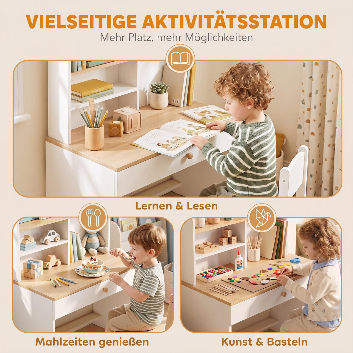 KINDERSCHREIBTISCH Spanplatte MDF Weiß - Weiß, Holzwerkstoff (50/100/80cm) - AIYAPLAY