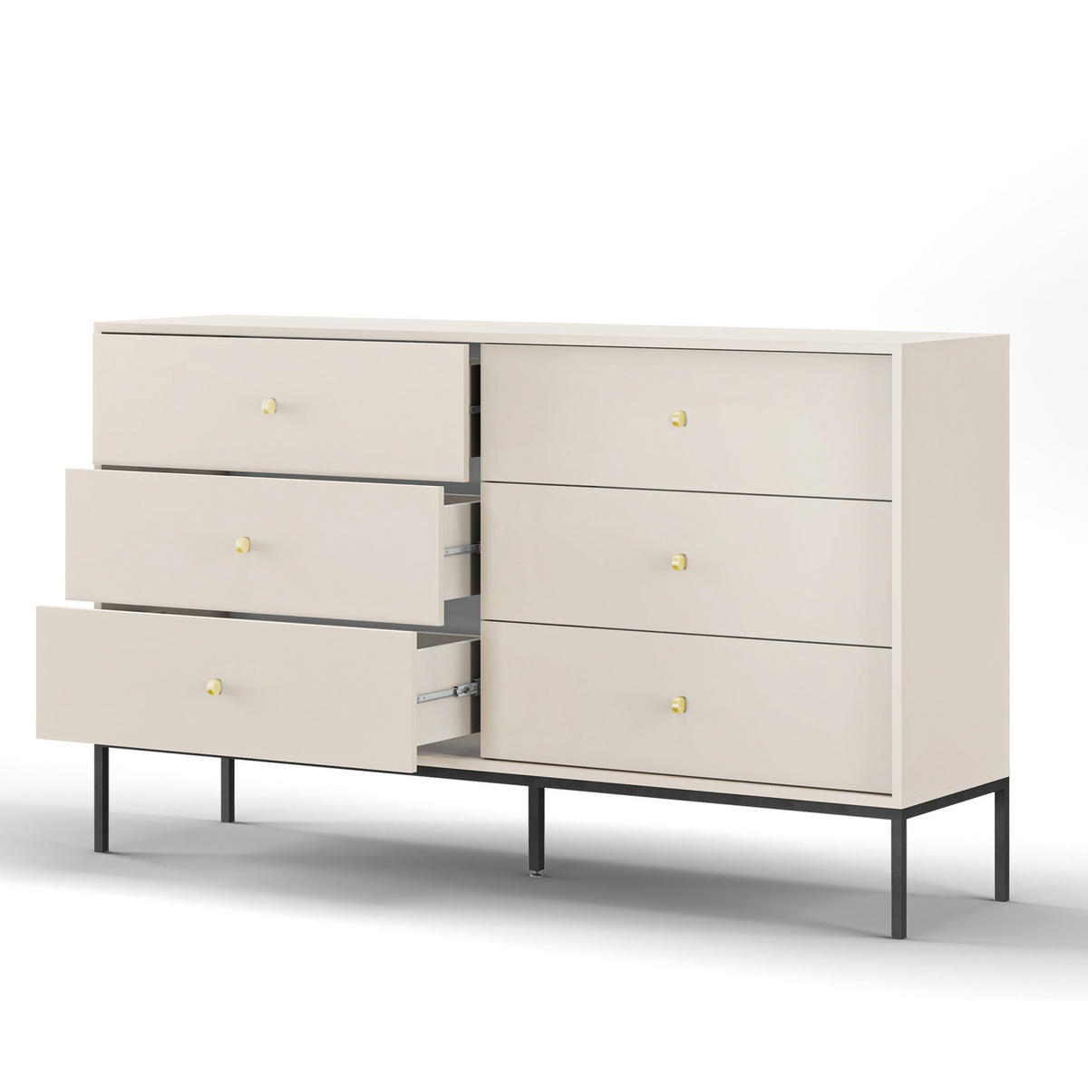 SIDEBOARD MONDO 154/89/39 cm mit 6 Schubladen Beige - Beige, Holzwerkstoff (154/89/39cm) - MASSENO