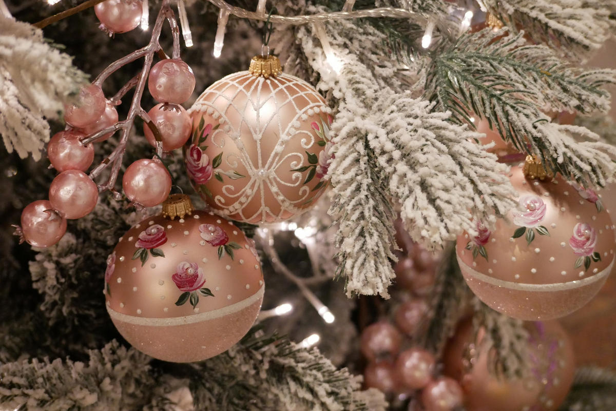 CHRISTBAUMKUGELN Blumenstrauß-Dekor Rosa 8cm (Glas / 3 Stk.) - Rosa, Glas (8/8/8cm) - Krebs Glas Lauscha