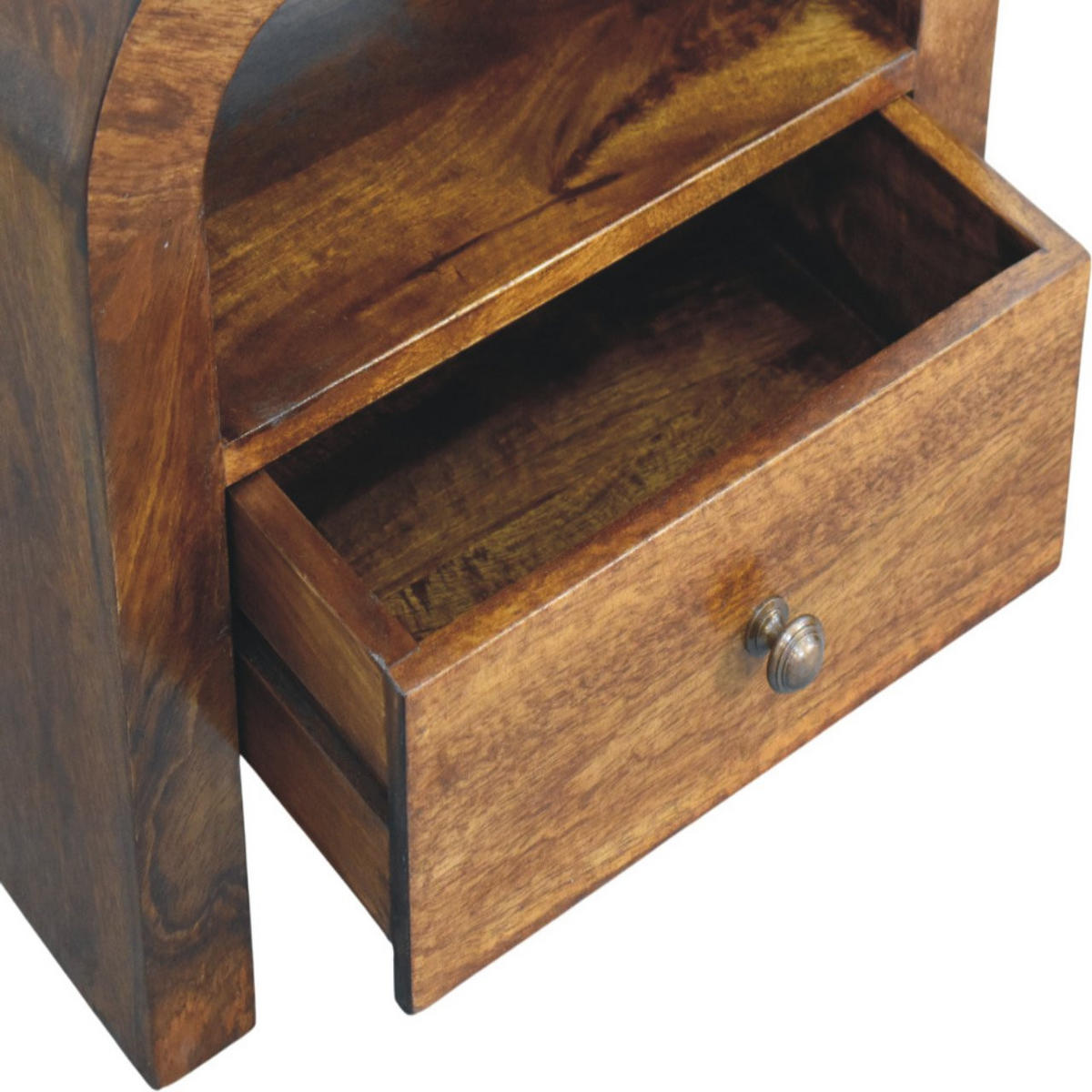 NACHTTISCH Massivholz Darcy Kastanienbraun, 1 Schublade und Offenes Regal - Dunkelbraun/Messingfarben, Mangoholz/Holz (45/45/35cm) - Artisan Furniture