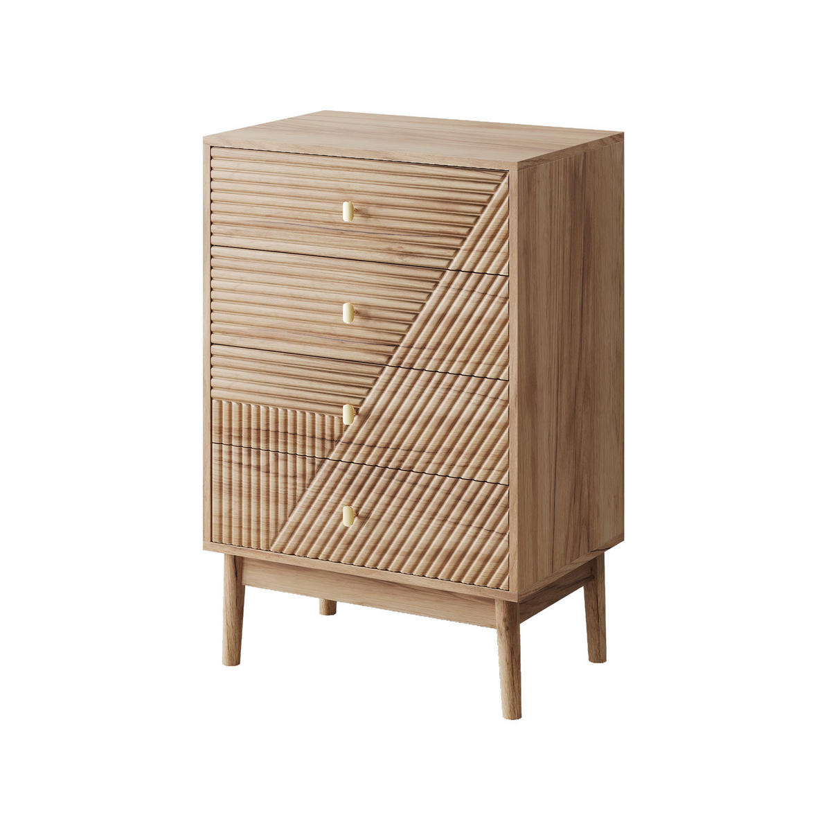 KOMMODE aus MDF und Holzspanplatte 60x40x90 cm eichefarben mit 4 Schubladen und Beinen - Nussbaumfarben, Holzwerkstoff (60/90/40cm) - Modfu