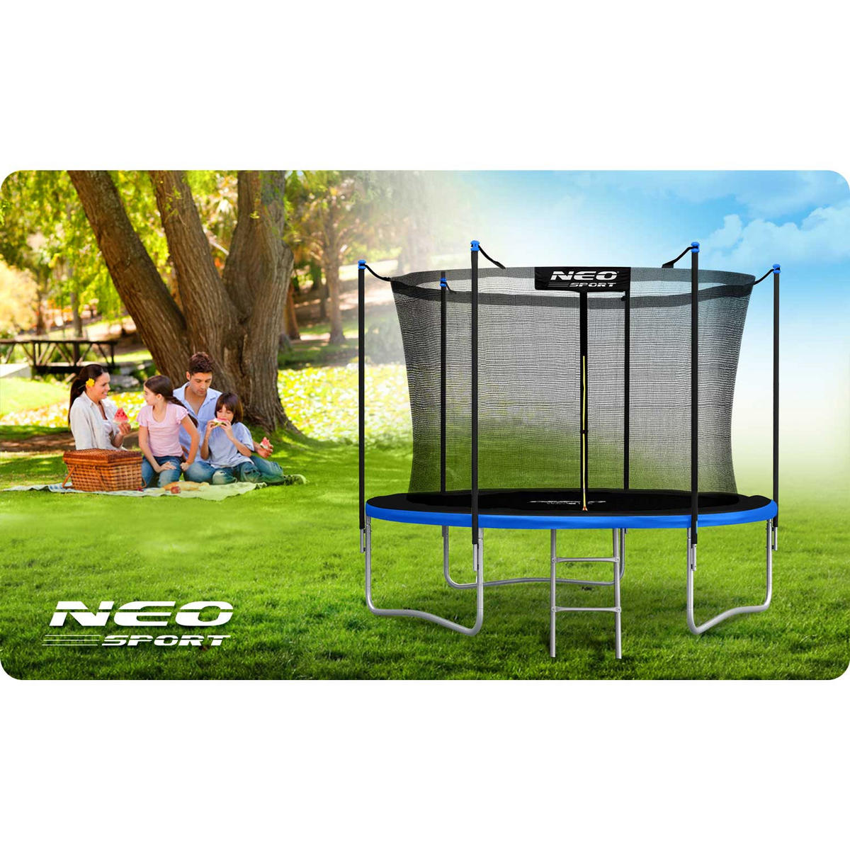 GARTENTRAMPOLIN 10 ft/312 cm mit Innengitter und Leiter - Blau, Metall (312/312cm)