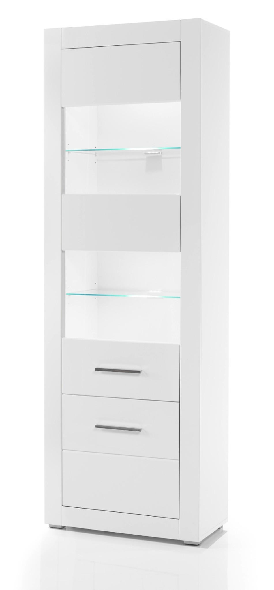 VITRINE weiß Hochglanz 65 cm, Vitrinenschrank modern - Weiß Hochglanz/Silberfarben, Holzwerkstoff/Kunststoff (65/198/35cm) - Furn.Design