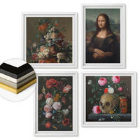 WANDBILDER 4er-Set - 50x50 cm & 40x60 cm Weißer Rahmen - Vintage Blumen Totenkopf Mona Lisa - Weiß, Kunststoff (50/50cm) - ArtPrintCave