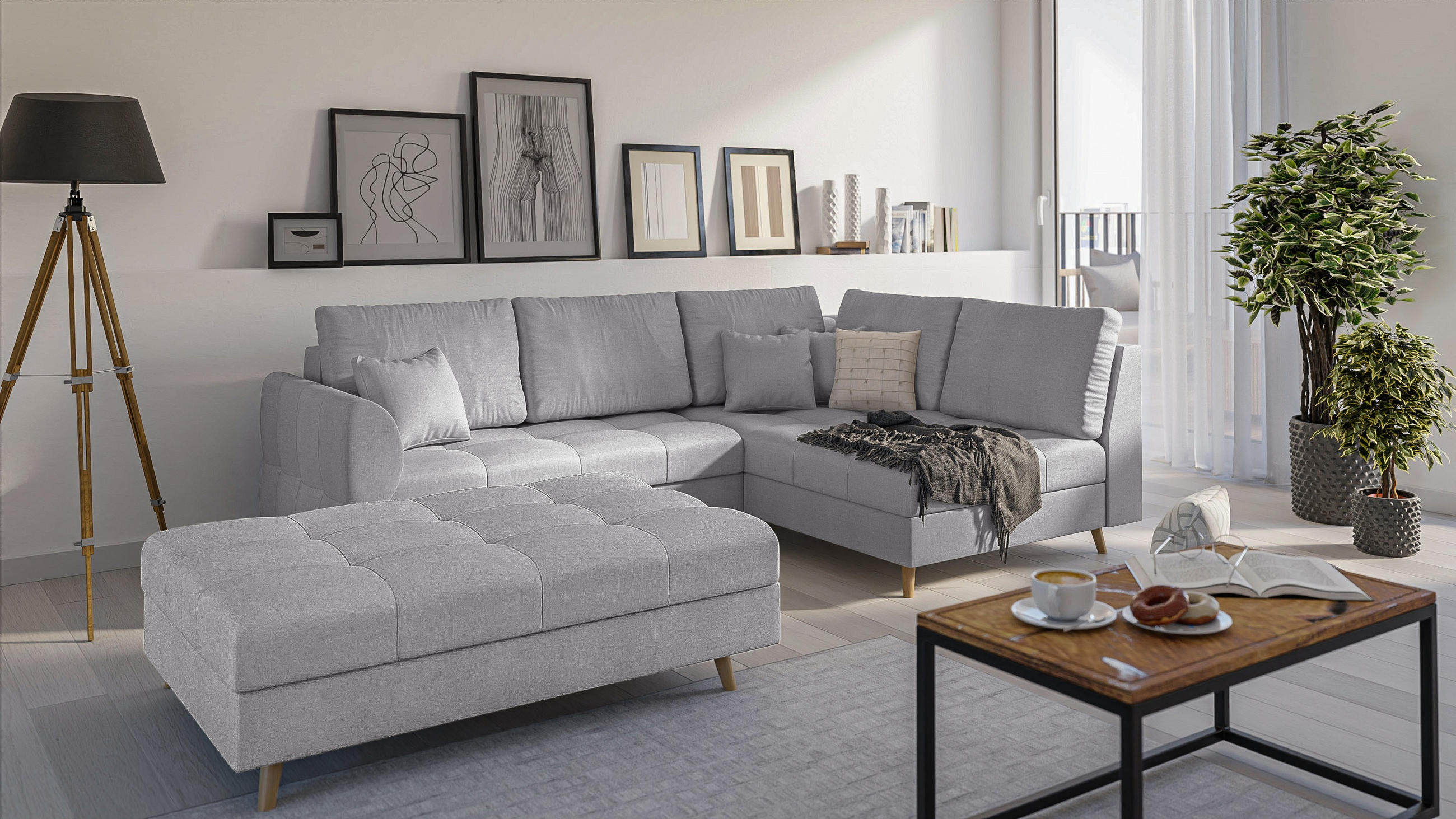 HOCKER Lorine Mikrofaser Grau - Grau, Textil (118/40/73cm) - S-Style Möbel