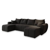 WOHNLANDSCHAFT MADISON U Grau Dünner Stoff mit Schlaffunktion - Grau, Holz (311/82/145cm) - MASSENO