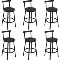 BARHOCKER 6er Set mit Lehne, Schwarz - Schwarz, Holzwerkstoff/Metall (51.5/89/51.5cm) - Woltu