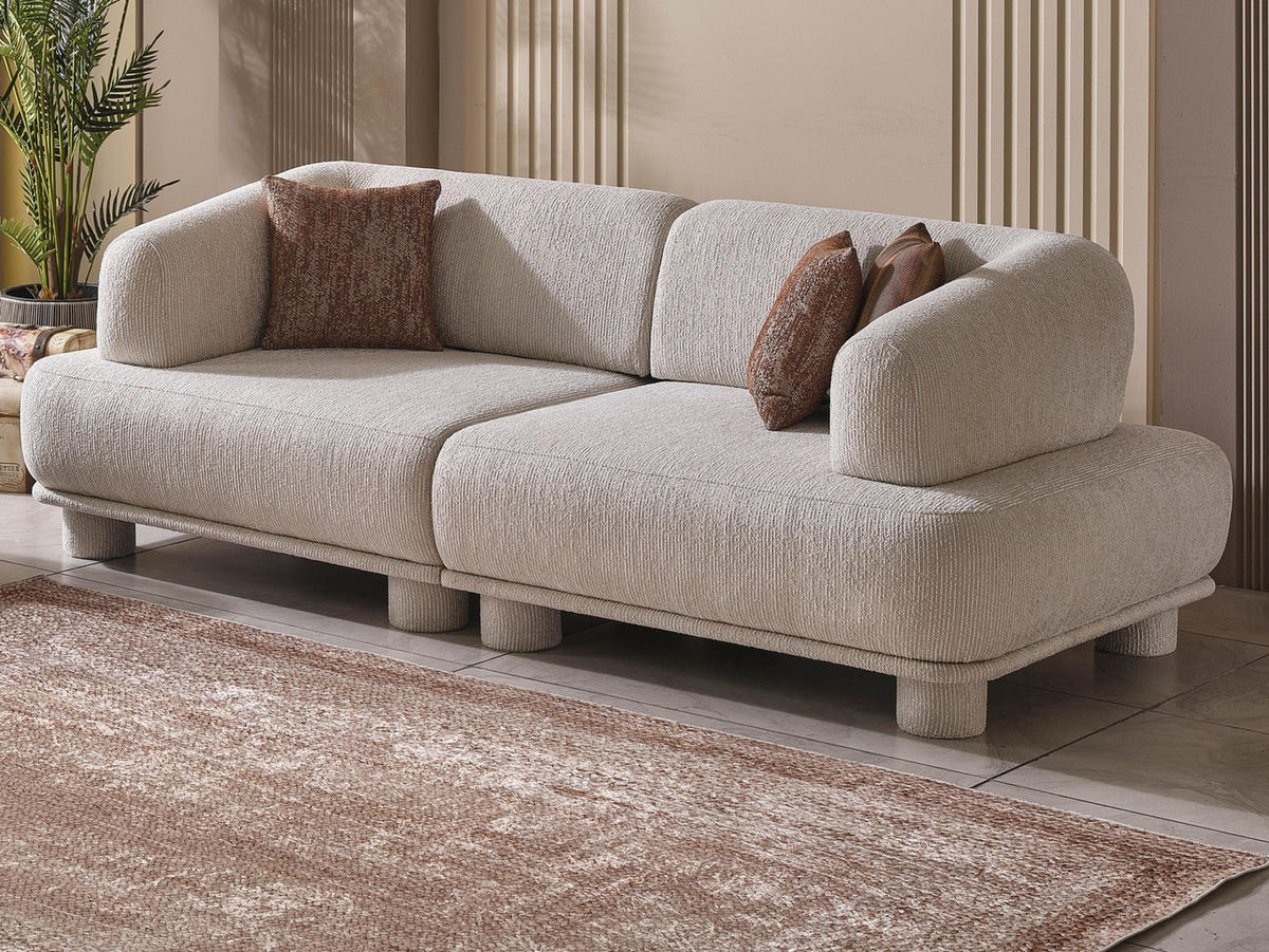 SOFA Solano 3-Sitzer Bouclé Creme - Creme, Holz/Textil (265/85/106cm)