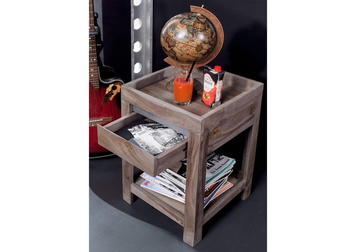 BEISTELLTISCH Sheesham 40x40x60 smoked oak lackiert SYDNEY #236 - Grau, Holz (40/40/60cm) - Massivmoebel24