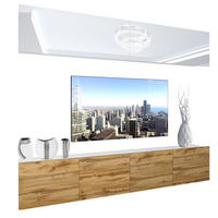 WOHNZIMMERWAND Schrankwand mit LED Weiß / Eiche Wotan - Eiche Wotan/Weiß, Holz (200/180/36cm) - B BELINI GROUP