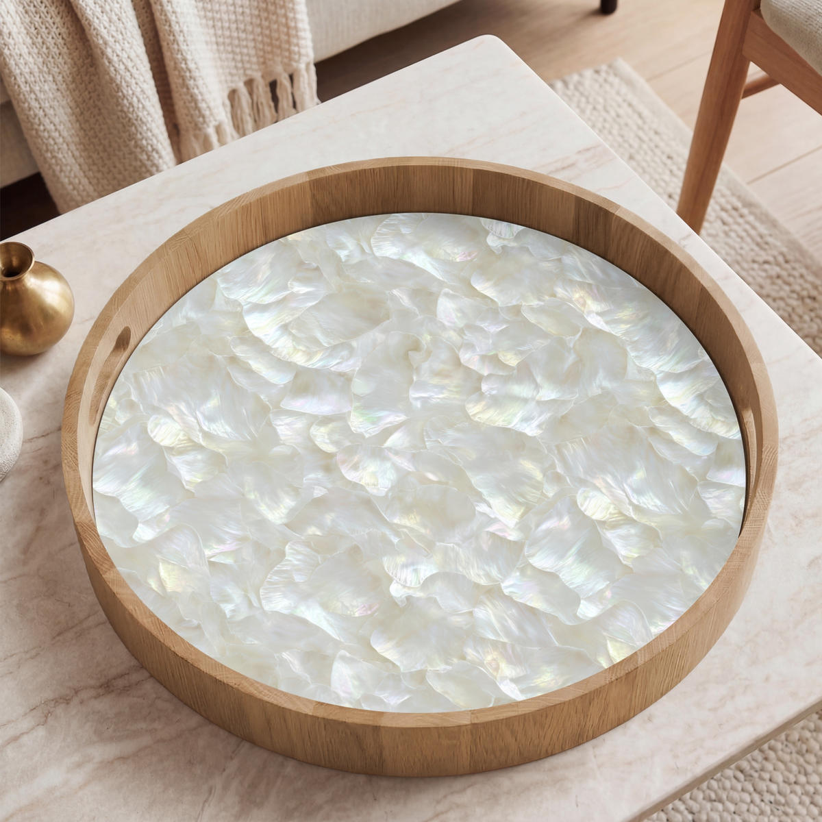 SERVÍROVACÍ PODNOS Perleťový lesk - Bílá - Shell 50x50 cm - bílá, dřevo (50/5/5cm) - OnlyWow