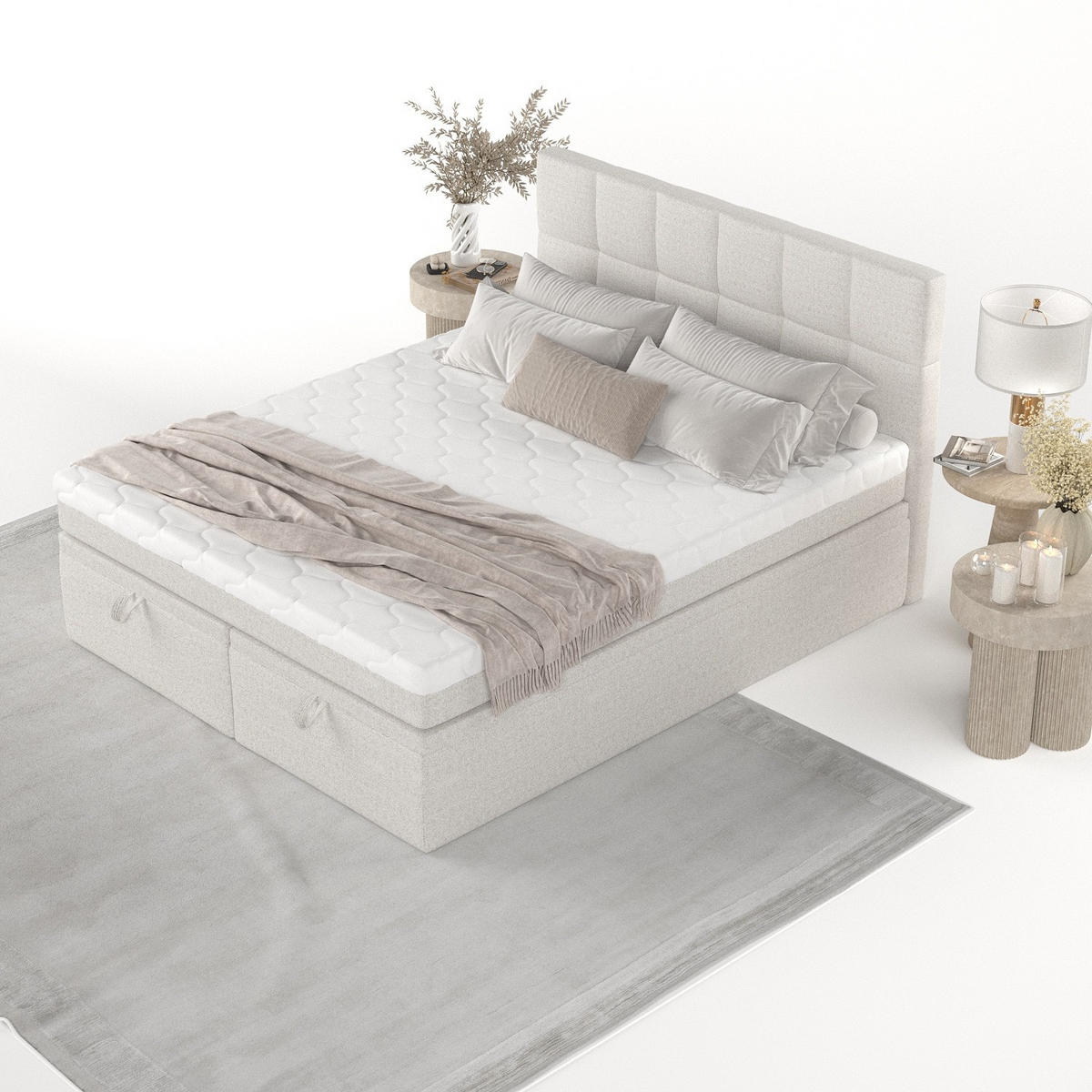 BOXBETT Elano 160/200 cm Hellbeige im Riva Stoff - Sandfarben/Schwarz, Holz/Holzwerkstoff (160/200cm) - AltaBeds