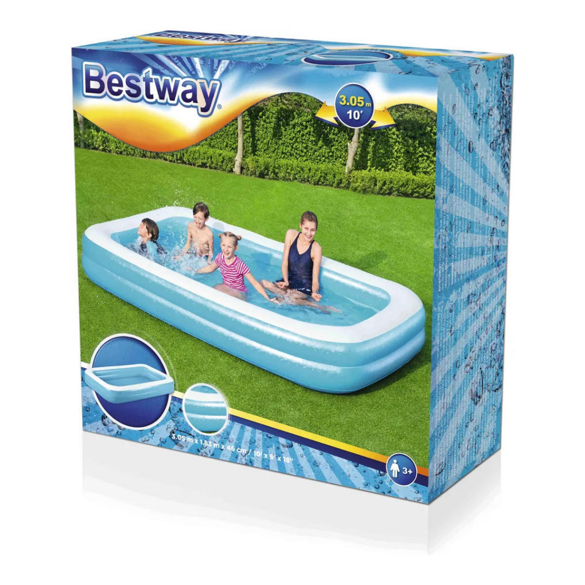 POOL Rechteckig Blau 305 x 183 x 46 cm Familienpool Aufstellpool - Blau, Kunststoff (183/46/305cm) - Bestway