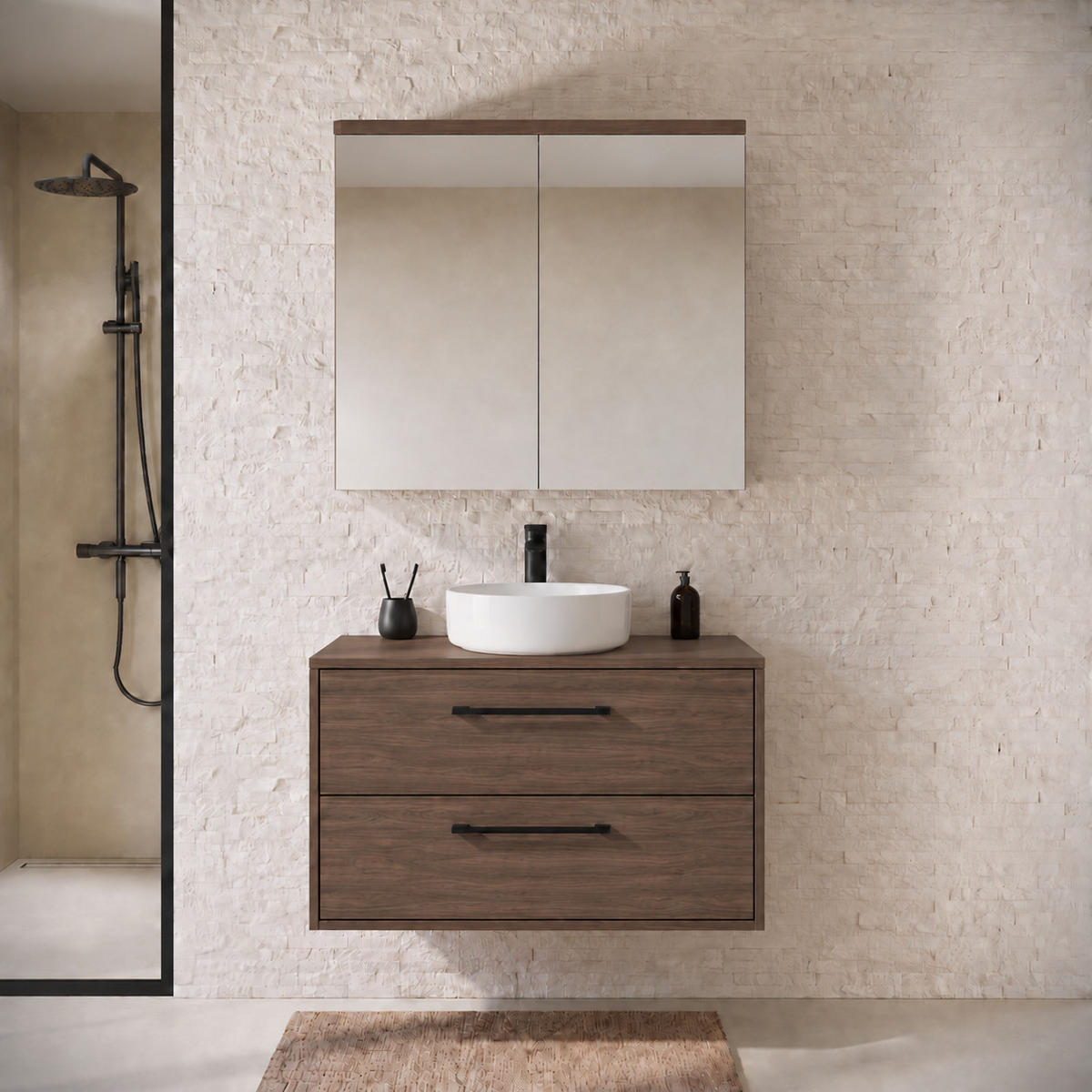 SET KUPAONSKOG NAMJEŠTAJA Florence 2-dijelni smeđi orah - 80 x 46 x 46 cm - boje oraha, drvo (80/46/46cm) - Badplaats