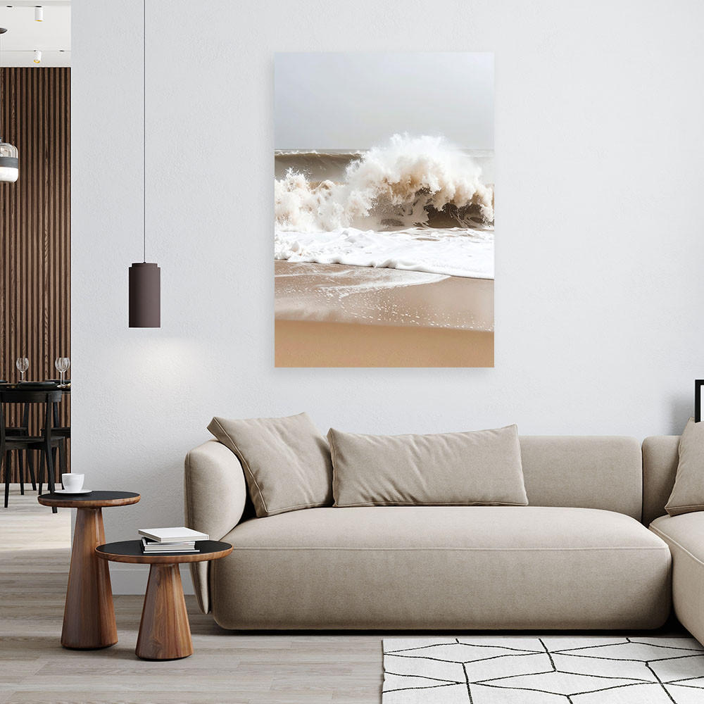 LEINWANDBILD Strand Meer raue Wellen Natur 80x120cm - Beige, Textil (80/120cm) - Feeby