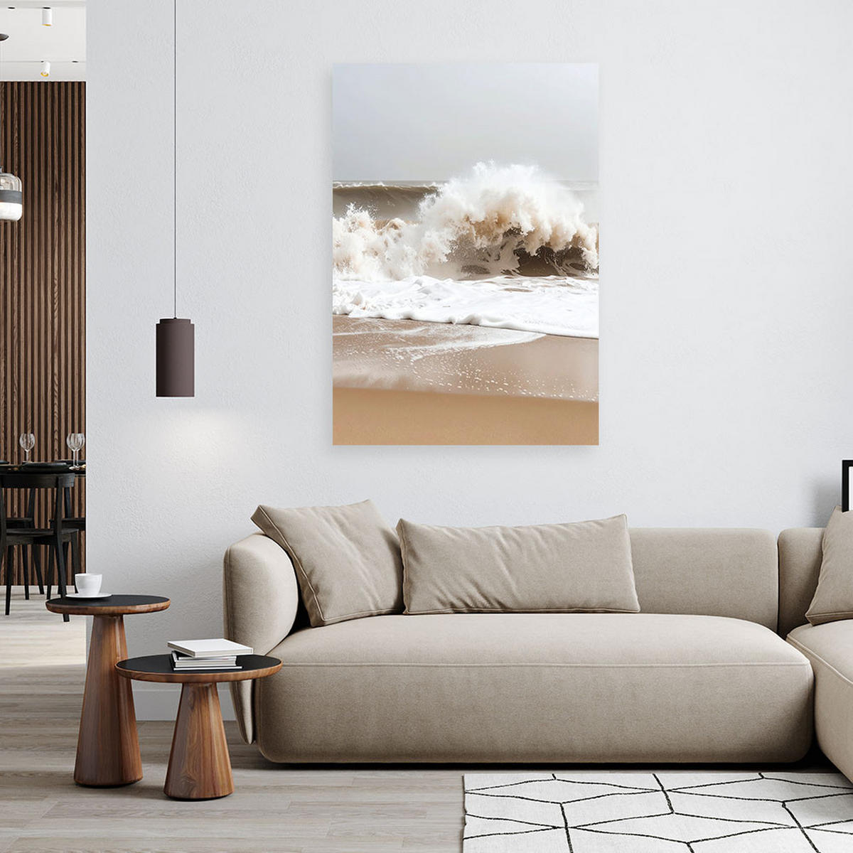 LEINWANDBILD Strand Meer raue Wellen Natur 80x120cm - Beige, Textil (80/120cm) - Feeby