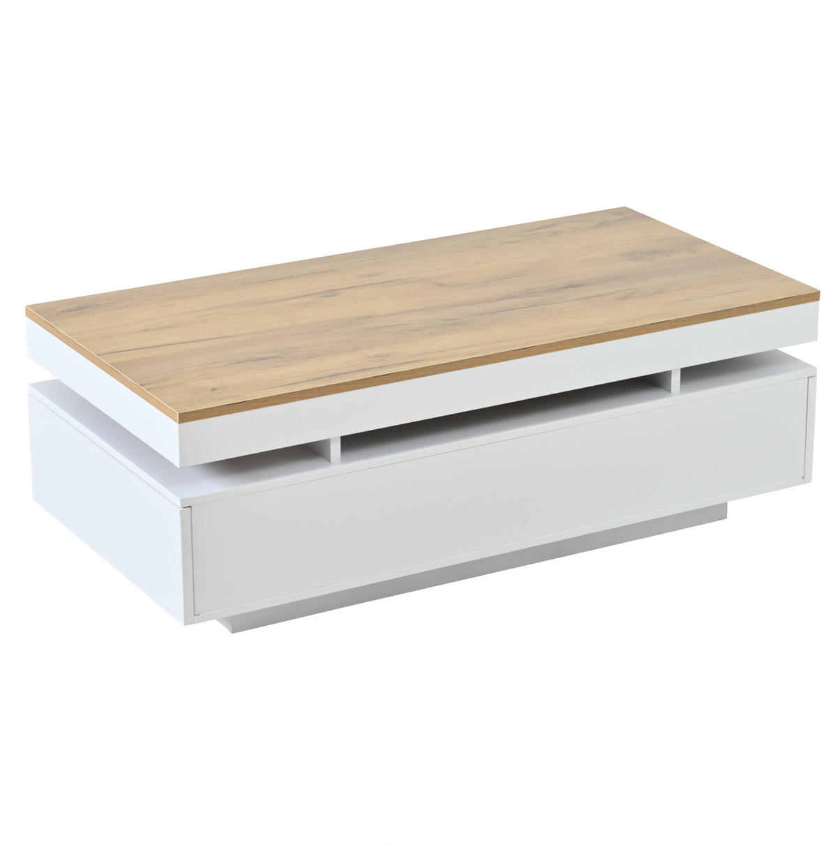 COUCHTISCH mit 2 Schubladen 100 x 50 x 35 cm Weiß Holzoptik mit LED - Weiß, Holzwerkstoff (100/50/35cm) - Meubliv