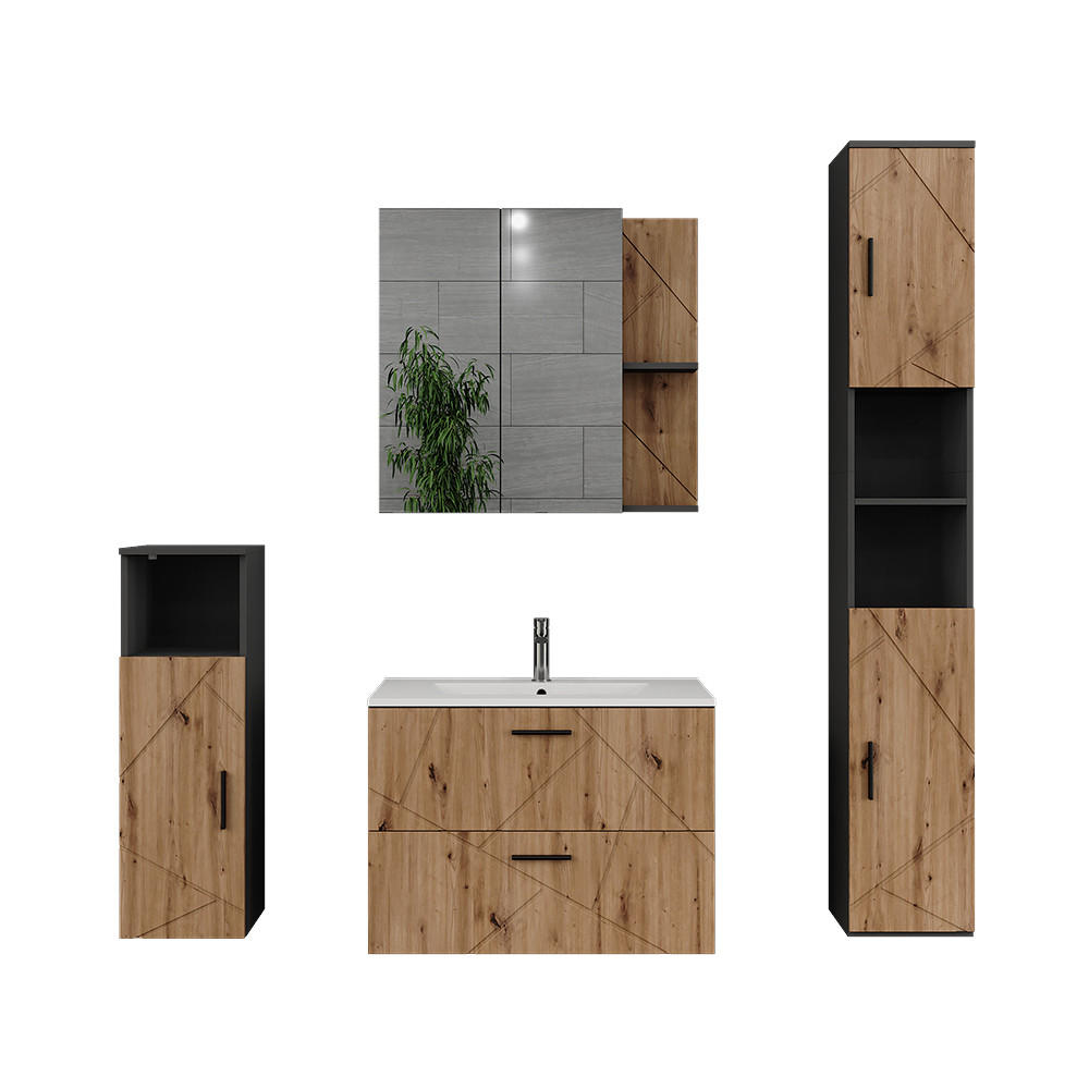 SET MOBILIER BAIE Irma, antracit/Stejar auriu, 5 piese