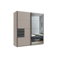 KLEIDERSCHRANK Osnabrück in Saharagrau mit Grafit 180x198x65 cm BxHxT – Schwebetürenschrank mit Spiegel - Grau, Holzwerkstoff (180/65/198cm)