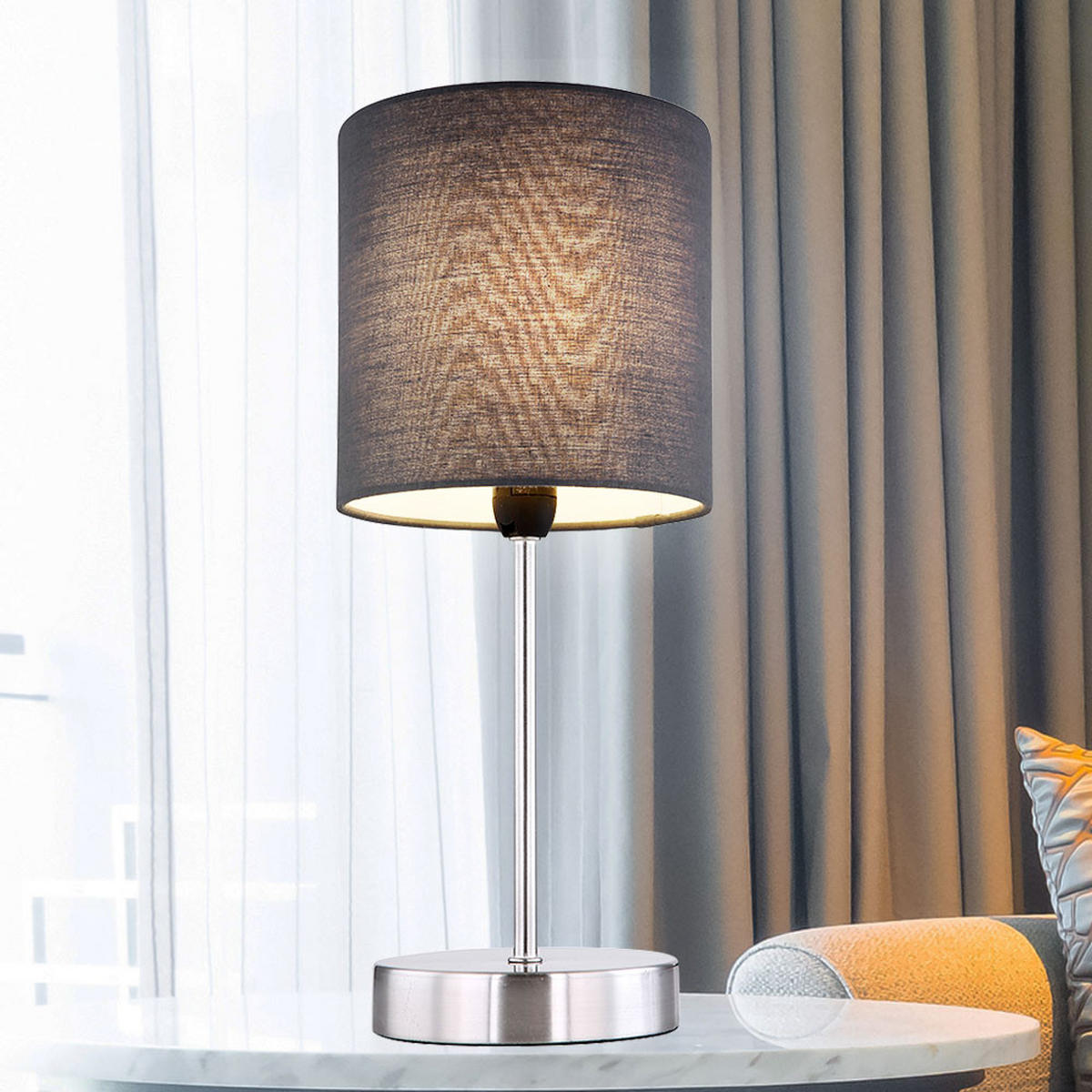 TISCHLEUCHTE Metall Textil Silber Anthrazit - Silberfarben, Metall (15/15/35cm)