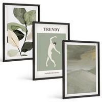 BILDER SET 3er Set - 40x60 cm Schwarzer Rahmen - Abstrakte Pflanzensilhouettenmuster - Schwarz, Kunststoff (40/60cm) - TULUP