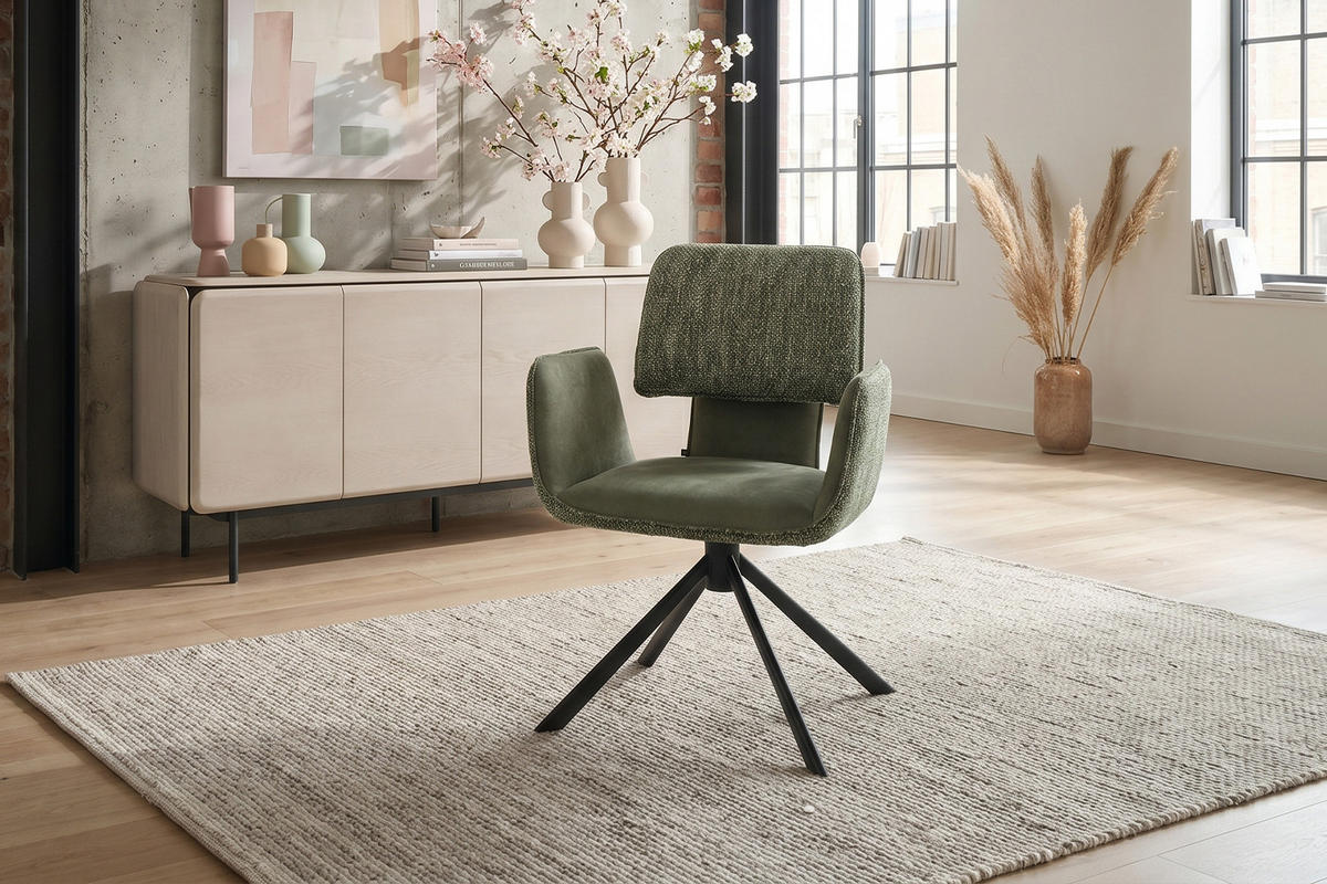 ESSZIMMERSTUHL EDENIA Grün Webstoff Drehbar (360°) (1er-Set) - Grün, Kunststoff/Textil (60/86/65cm) - KAWOLA
