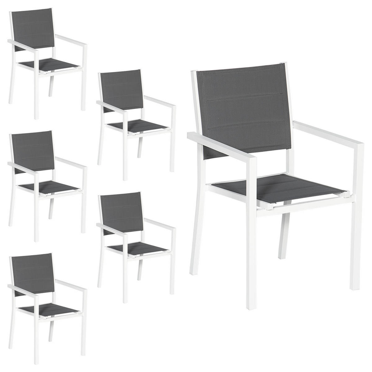STÜHLE Weiß und grau 6er-Set - Weiß, Kunststoff (56.5/90/57cm) - Happy Garden