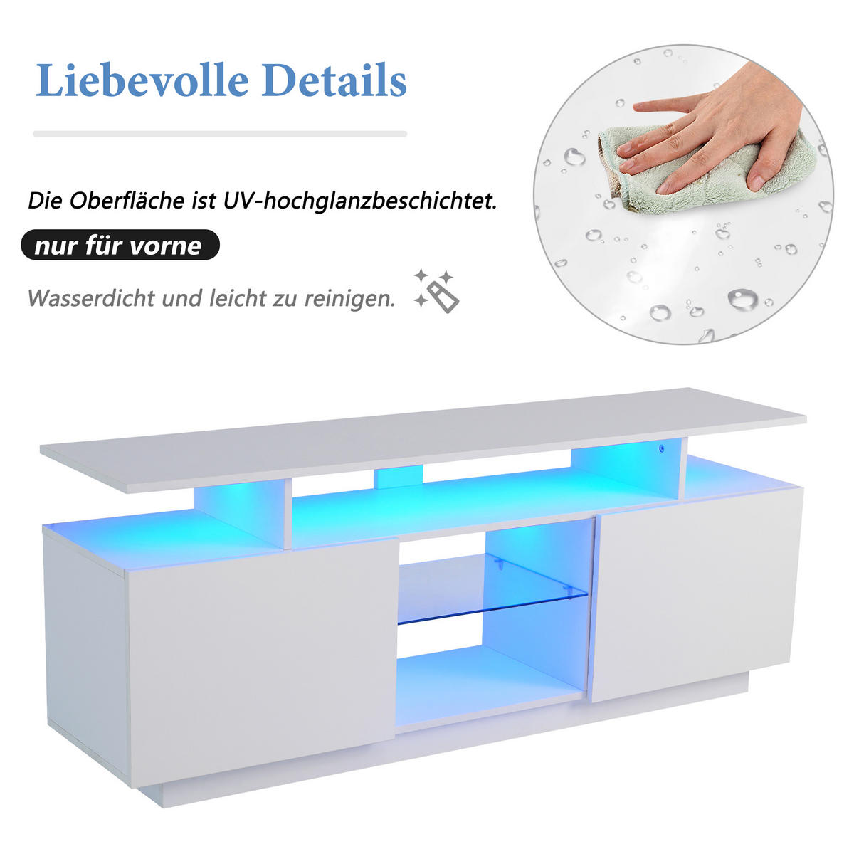TV-SCHRANK 140cm 16-Farben LED Hochglanz Glasfächer Weiß - Weiß, Holzwerkstoff (35/55/140cm) - FLIEKS