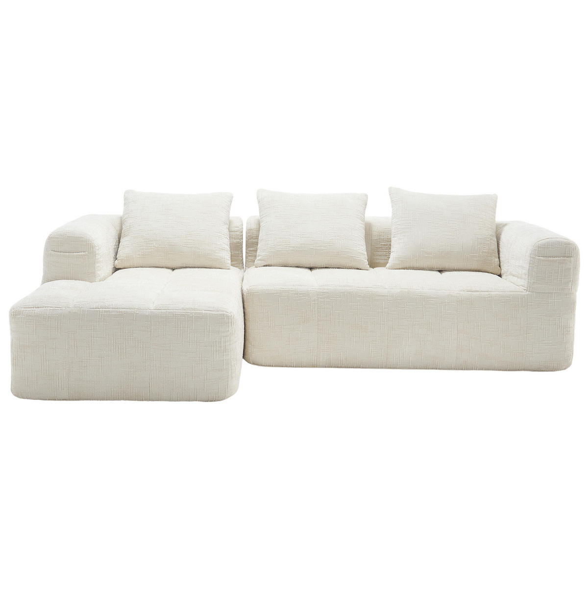 ECKSOFA L-Form 3-Sitzer mit Chaiselongue Chenille Beige 250/158/60 cm - Weiß, Textil (250/158cm) - OKWISH