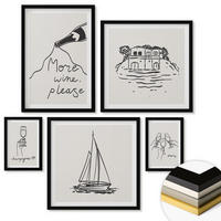 WANDBILDER 5er-Set - 50x50 cm & 20x30 cm & 40x60 cm Schwarzer Rahmen - Fröhliche Momente mit Champagner - Schwarz, Kunststoff (40/60cm) - ArtPrintCave