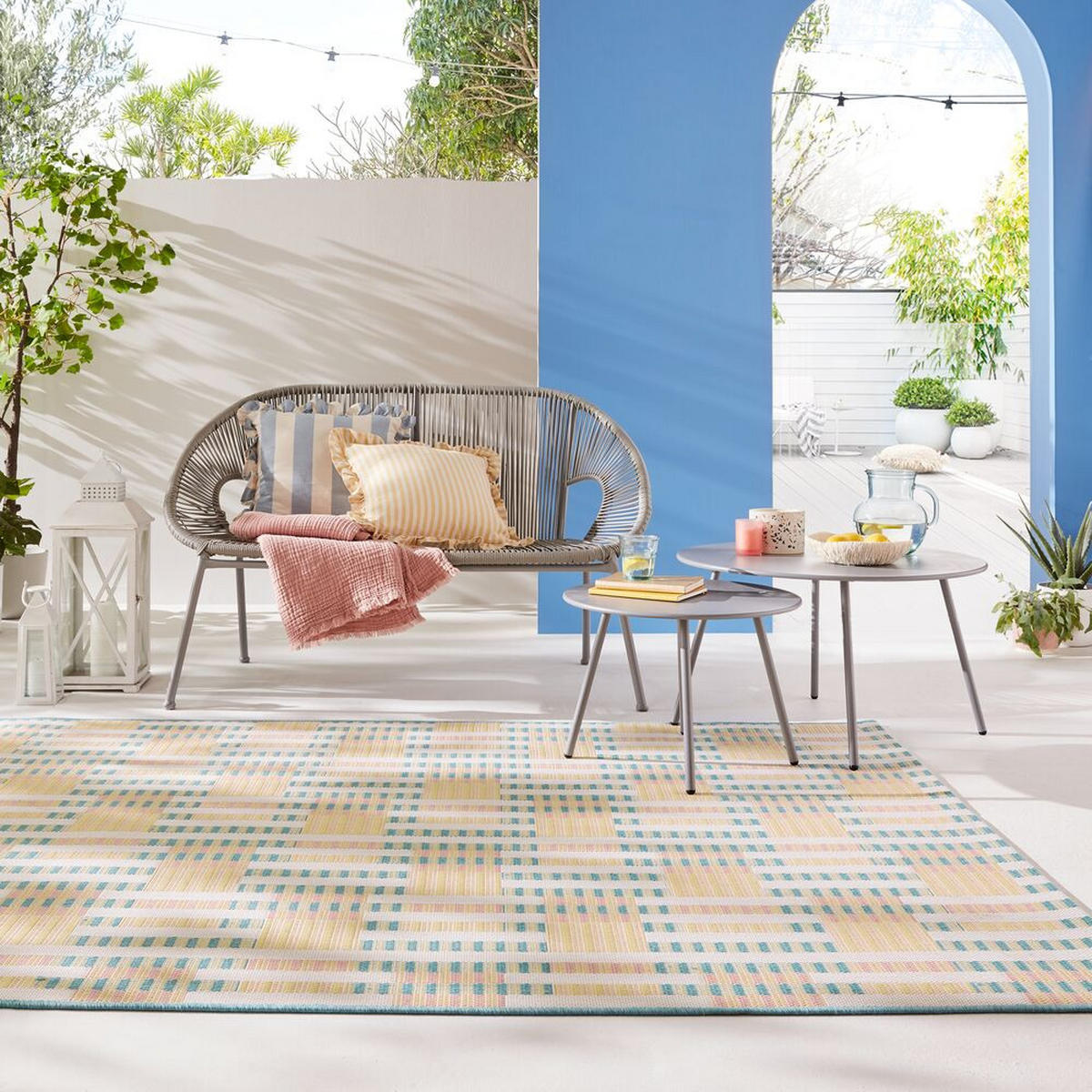 OUTDOOR-TEPPICH Geometrisch-Design, rutschfest, pastellfarben FELL, Pastellfarben 200x290 cm - Pastellblau, Textil (200/290cm) - KADIMA DESIGN