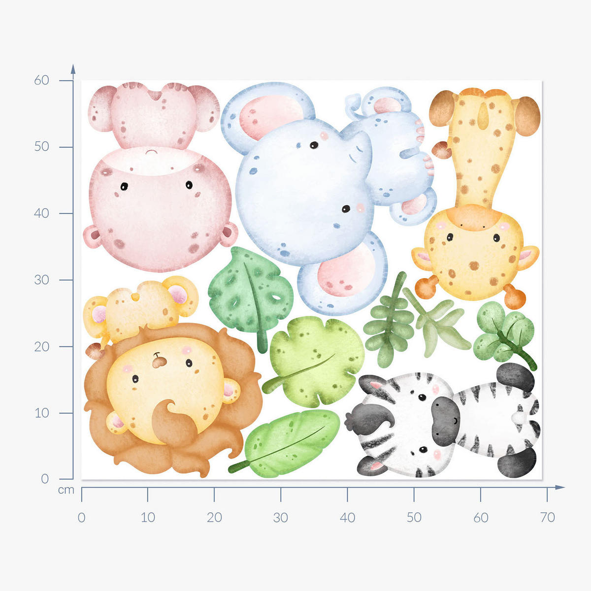 WANDAUFKLEBER 60x69cm - Safaritiere - Multicolor, Kunststoff (60/69/0.1cm) - Wallfluent