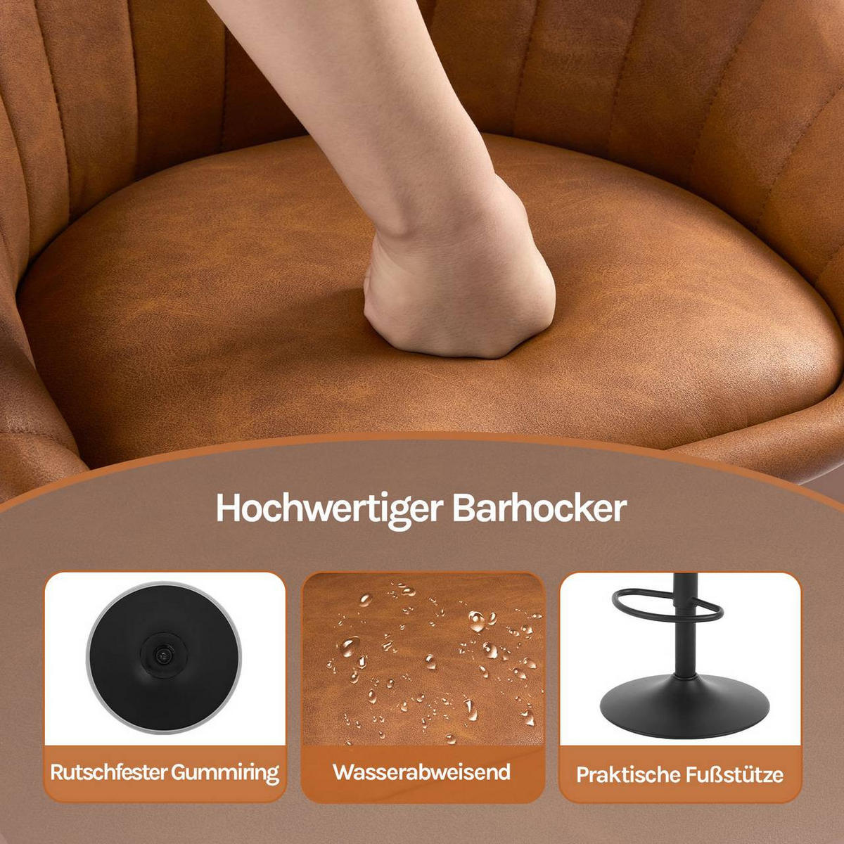 BARHOCKER Kunstleder, Metall, Braun - Schwarz/Braun, Kunststoff/Metall (53/83/45cm) - Woltu