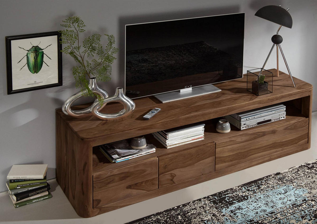 TV-BOARD Sheesham 190x50x60 rot-braun gebeizt TORONTO #147 - Dunkelbraun, Holz (190/60/50cm) - Massivmoebel24