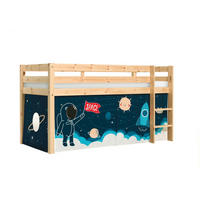 KINDERBETT Karolina 210x114x106 Massivholz Natur Textilset Rakete - Türkis/Kieferfarben, Holz (90/200cm) - 58aufmkessel
