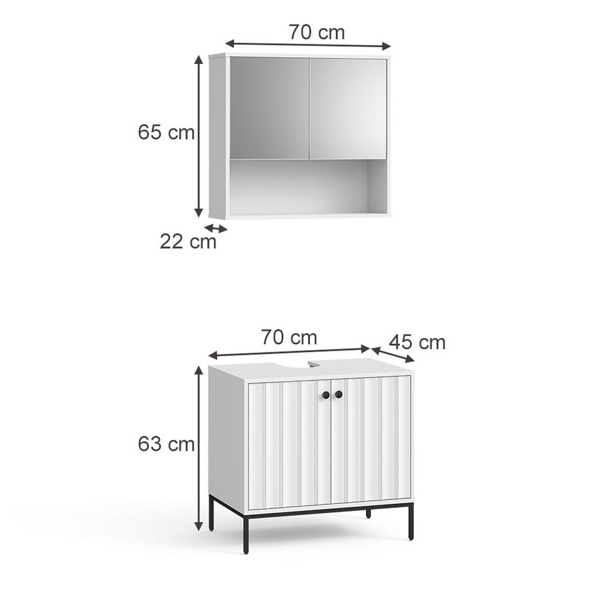 BADMÖBEL-SET Eliza Weiß Riffel 2 Teile - Weiß, Holzwerkstoff (70/63/45cm) - Vicco