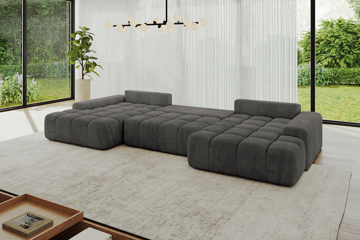 WOHNLANDSCHAFT ENSI-U - 353x164x88 cm Anthrazit - Anthrazit, Holzwerkstoff/Kunststoff (357/69/164cm) - ALTDECOR
