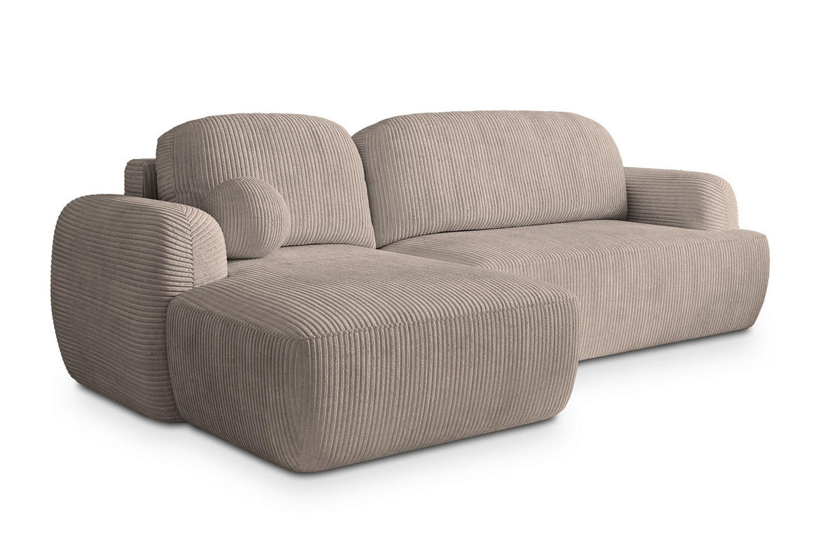 ECKSOFA MODENZA P L-S Beige Kordstoff mit Schlaffunktion - Beige, Holz (266/148cm) - MASSENO