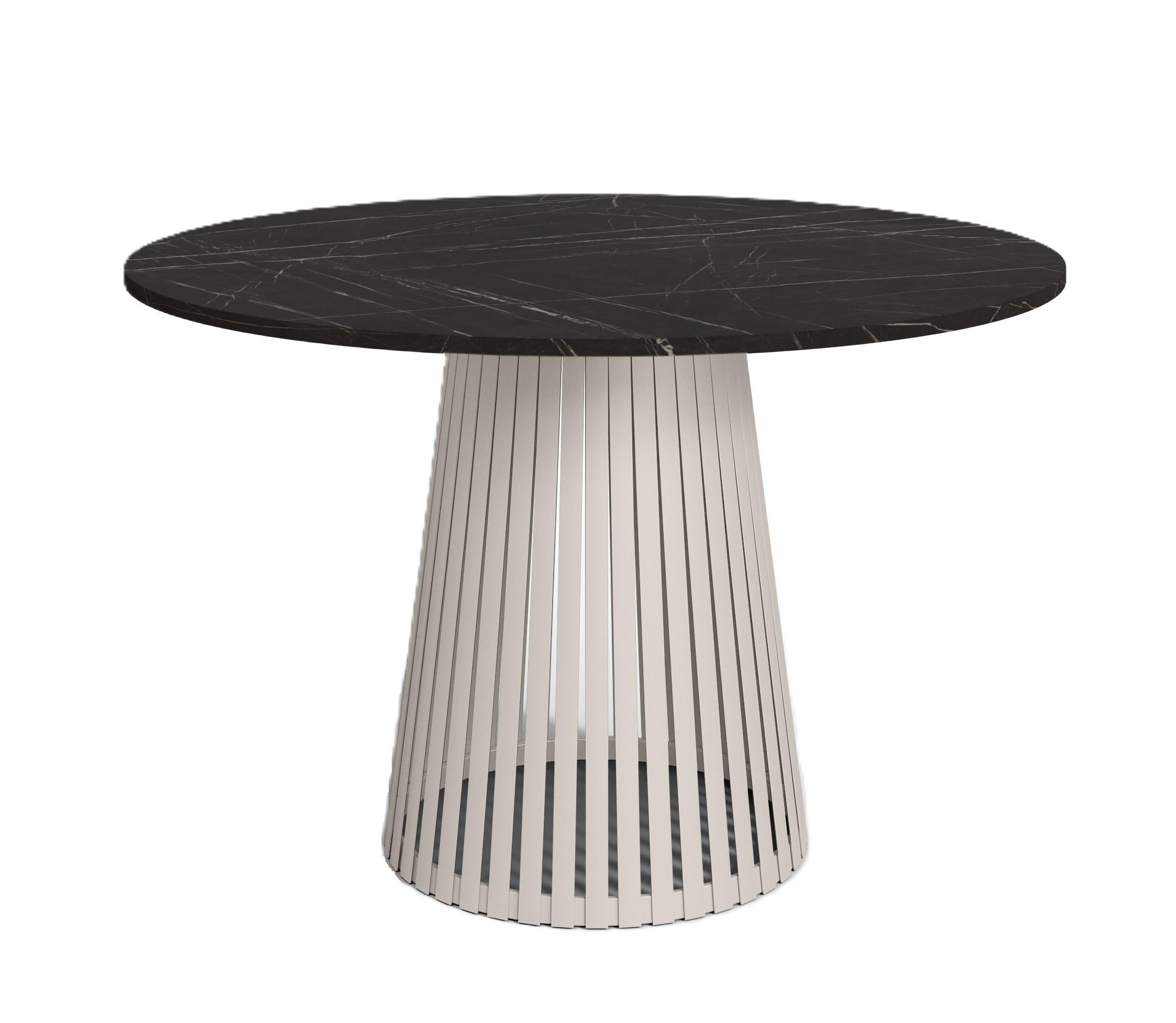 TISCH Kaschmir VIV Rund Mit Lamellen Dunkler Marmor 90 cm - Schwarz, Holzwerkstoff (90/90/76cm) - Sepro Meble