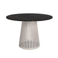 TISCH Kaschmir VIV Rund Mit Lamellen Dunkler Marmor 90 cm - Schwarz, Holzwerkstoff (90/90/76cm) - Sepro Meble
