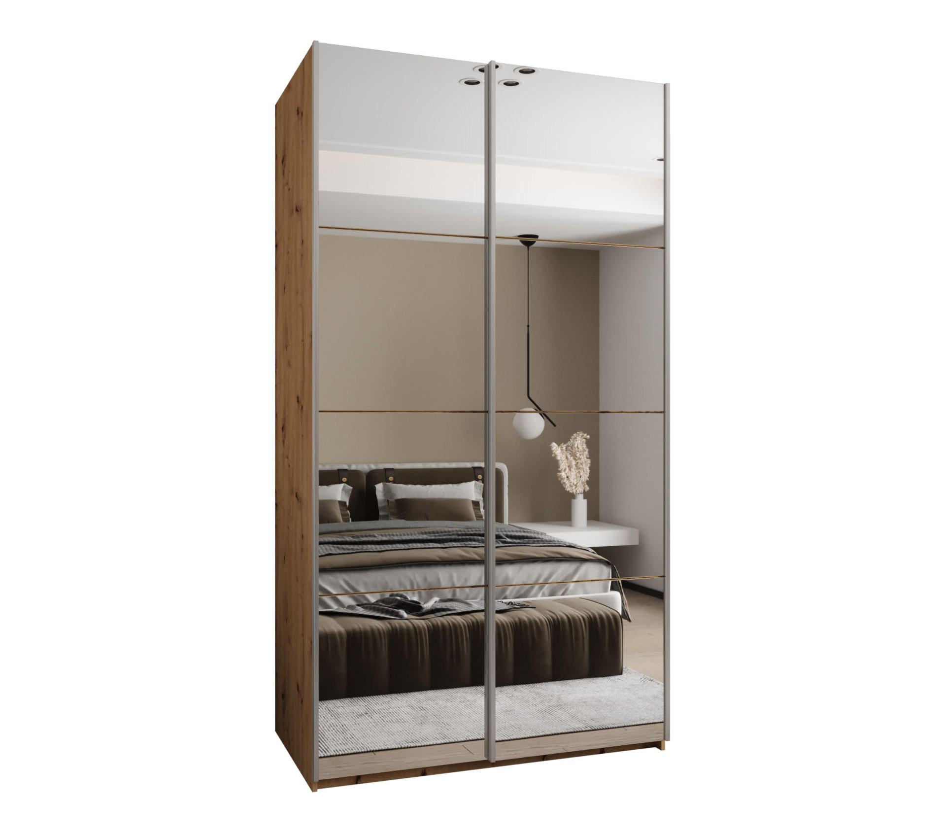 Abiks Möbel Schwebetürenschrank Eiche Artisan, Eiche Artisan, Silber 130x245x64 cm