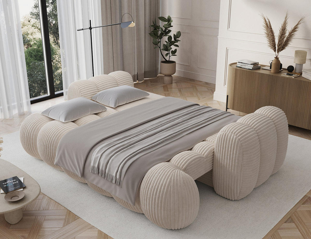 SCHLAFSOFA COTONN 256 cm – Modernes 3-Sitzer Sofa mit Schlaffunktion, Bettkasten und Dekokissen - Weiß, Kunststoff (256/119/105cm) - Wohnideebilder