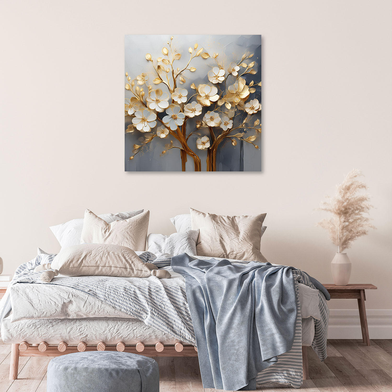 LEINWANDBILD Magnolienbaum abstrakt golden 50x50cm - Goldfarben, Textil (50/50cm) - Feeby